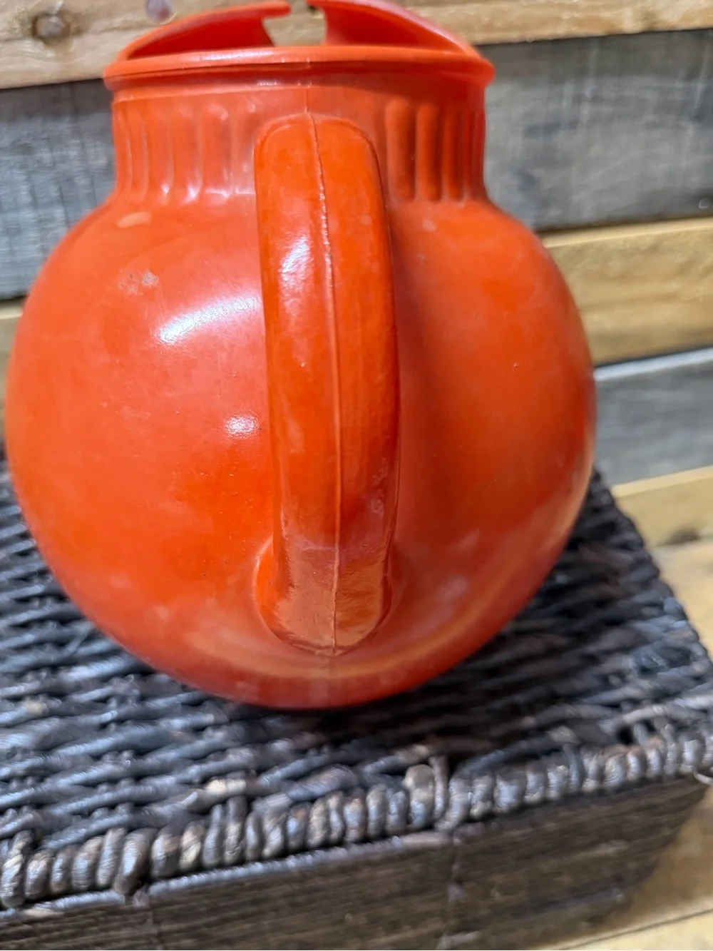 Vintage Round Bright Orange Ceramic Tilt Pitcher